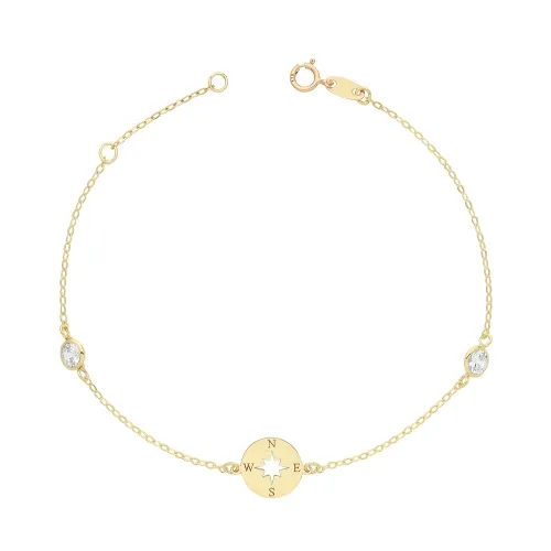 9ct Yellow Gold Compass Bracelet With Cz 0.84g